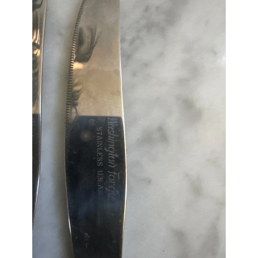 Washington Forge 6 Piece Steak Knife Set Stainless USA Wood Handle Brass Rivets